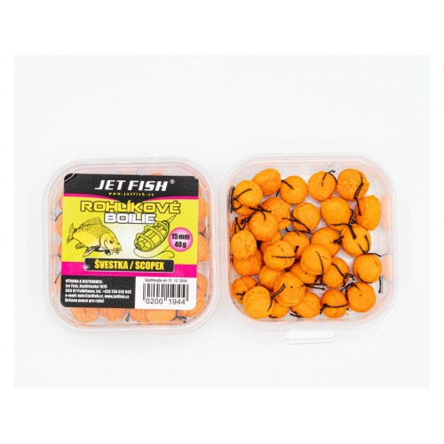 JET FISH Rohlíkové boilie 40g Švestka/scopex