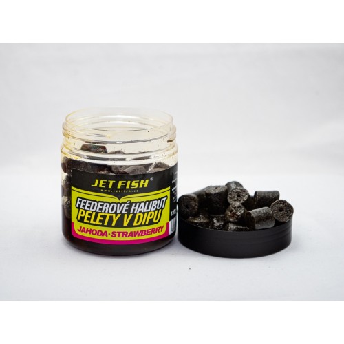 JET FISH Feederové halibut  pelety v dipu 12mm 250ml Jahoda